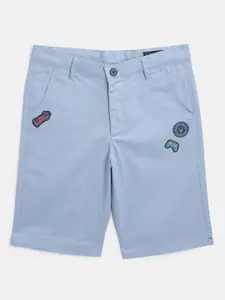 Allen Solly Junior Boys Blue & Red Solid Chino Shorts with Applique Detail