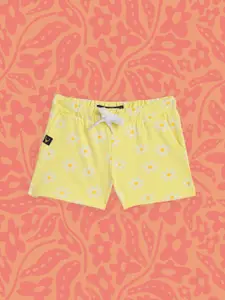 Allen Solly Junior Girls Yellow Floral Printed Pure Cotton Shorts