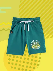 Allen Solly Junior Boys Teal Typography Printed Pure Cotton Shorts
