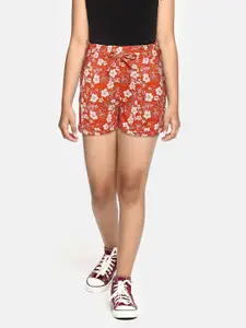 Allen Solly Junior Girls Orange & Off White Floral Print Shorts