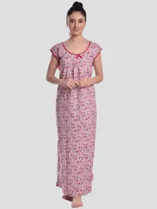 CIERGE Women Pink Printed Maxi Nightdress