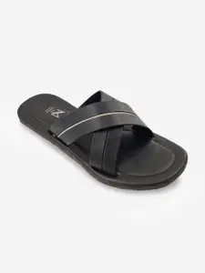 THE MADRAS TRUNK Men Black Leather Comfort Sandals
