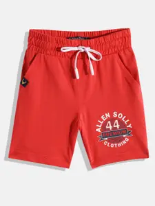 Allen Solly Junior Boys Red Typography Printed Pure Cotton Shorts