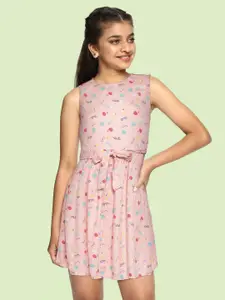 Allen Solly Junior Girls Pink & Red Printed Fit & Flare Dress