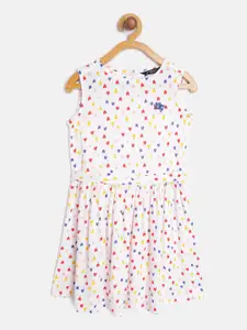 Allen Solly Junior Girls White & Blue Heart Print Fit & Flare Dress