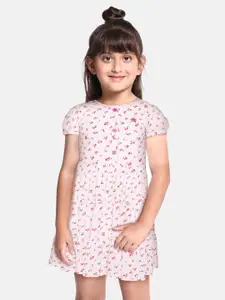 Allen Solly Junior Girls White & Pink Floral Print Tiered Fit & Flare Dress