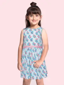 Allen Solly Junior Girls Blue & Peach-Coloured Tropical Liva A-Line Dress