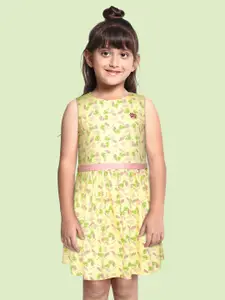 Allen Solly Junior Girls Yellow & Pink Floral Liva A-Line Dress