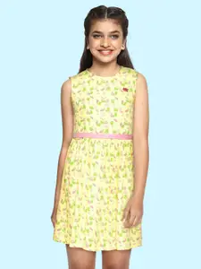 Allen Solly Junior Girls Yellow & Pink Floral Liva A-Line Dress