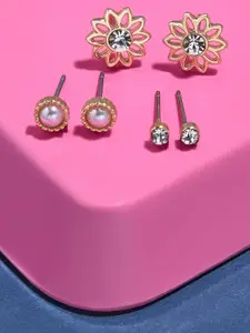 Accessorize Women Set of 3 Flower Pearl Stud Earring pack