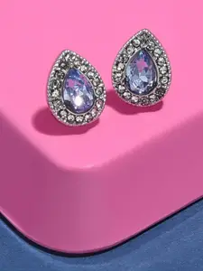 Accessorize London Women Blue & Silver-Toned Pear Crystal Stud Earrings