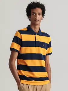 GANT Men Yellow & Navy Blue Striped Polo Collar T-shirt