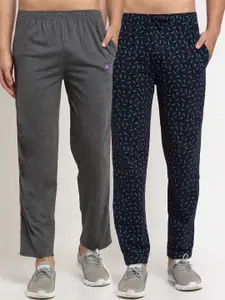 MACK JONNEY Men Pack Of 2 Grey & Navy Blue Printed Regular-Fit Track Pants