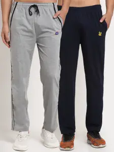 VIMAL JONNEY Men Grey & Navy Blue Pack Of 2 Solid Track Pants