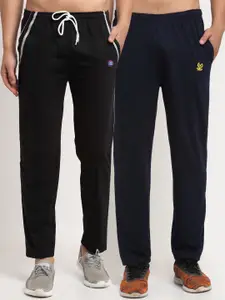 VIMAL JONNEY Men Pack Of 2 Black & Blue Solid Regular-Fit Track Pants