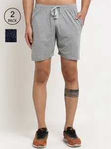 VIMAL JONNEY Men Grey & Navy Blue Pack Of 2 Regular Fit Shorts
