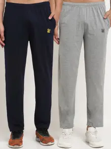VIMAL JONNEY Men Navy Blue & Grey Pack Of 2 Solid Track Pants
