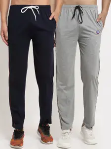 VIMAL JONNEY Men Pack Of 2 Grey & Navy Blue Solid Regular-Fit Track Pants