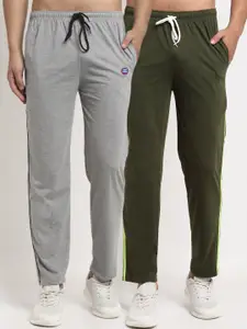 VIMAL JONNEY Men Grey & Olive Green Pack Of 2 Solid Track Pants