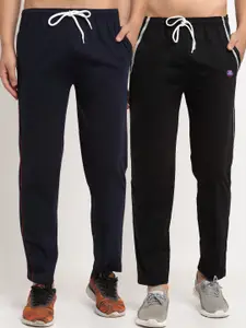 VIMAL JONNEY Men Pack of 2 Navy Blue & Black Solid Regular Track Pants
