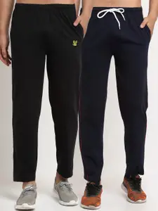 MACK JONNEY Men Pack Of 2 Navy Blue & Black Solid Regular Track Pants