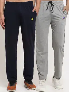 VIMAL JONNEY Men Grey & Navy Blue Pack Of 2 Solid Regular Fit Track Pants