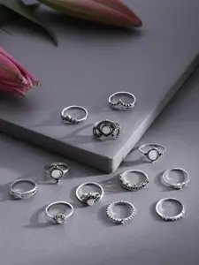 SOHI Set Of 12 Silver-Toned & Plated Finger Rings