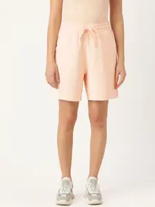 Besiva Women Pink Solid Cotton Shorts with Raw Hem