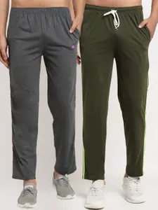 VIMAL JONNEY Men Pack Of 2 Grey & Olive Solid Regular Track Pants
