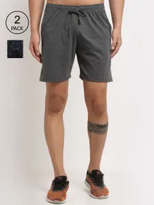 VIMAL JONNEY Men Grey & Navy Blue Pack of 2 Regular Fit Shorts