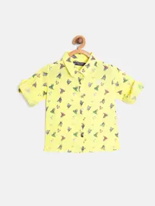 Allen Solly Junior Girls Yellow & Green Conversation Bird Print Casual Shirt