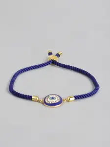 Blueberry Women Navy Blue & White Gold-Plated Studded Evil Eye Enamelled Charm Bracelet