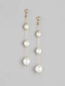 Blueberry White Gold-Plated Beaded Contemporary Drop Earrings