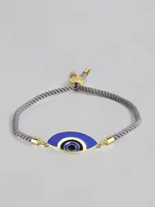 Blueberry Women Grey & Blue Gold-Plated Evil Eye Enamelled Charm Bracelet