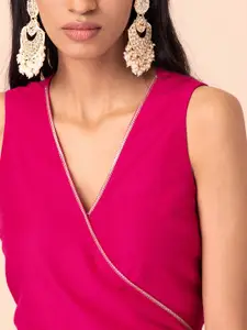 INDYA Women Pink & Silver Wrap Crop Top