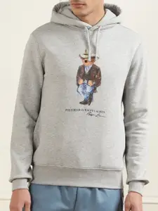 Polo Ralph Lauren Men Grey Printed Hooded Pure Cotton Sweatshirt