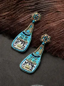 Mali Fionna Blue & Black Contemporary Drop Earrings