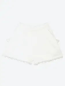 Biba Girls White Solid Cotton Shorts