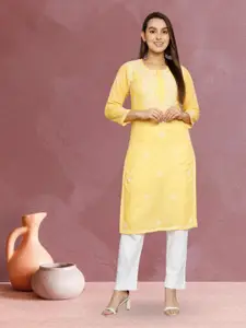 PARAMOUNT CHIKAN Women Yellow Floral Chikankari Kurta