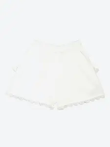 Biba Girls White Solid Cotton Shorts
