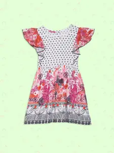 Biba White & Pink Floral A-Line Dress