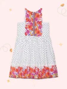 Biba Girls White & Black Floral Ethnic Dress