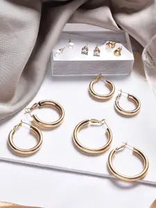 BEWITCHED Set Of 6 Gold-Toned Contemporary Hoop & Stud Earrings