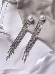 JOKER & WITCH Silver-Toned & White Stone-Studded Contemporary Drop Earrings