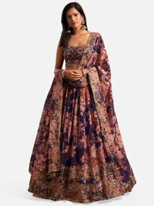 SHOPGARB Purple & Peach-Coloured Embellished Sequinned Semi-Stitched Lehenga & Unstitched Blouse With
