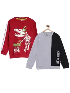 3PIN Pack of 2 Boys Red & Grey Printed Sweatshirt
