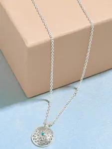 Accessorize London Women Silver-Toned Filigree Turquoise Stone Pendant Necklace