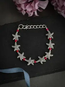Silvermerc Designs Silvermerc Silver-Plated & Red Beaded Boho Starfish Anklet