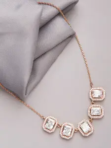 GIVA Rose Gold-Toned & White 925 Sterling Silver Baguette Bunch Necklace