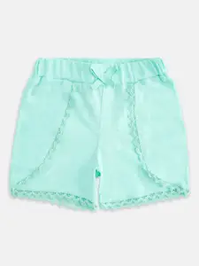 Pantaloons Junior Girls Sea Green Pure Cotton Shorts